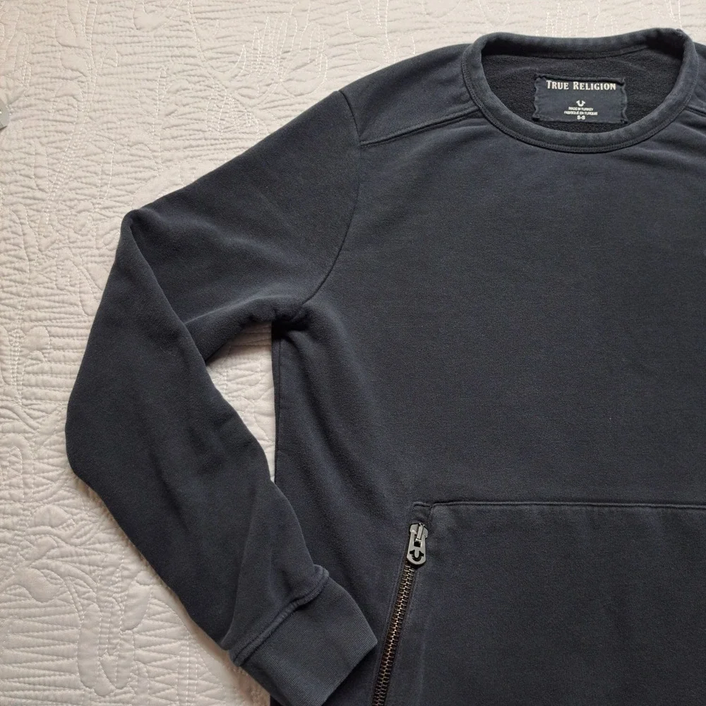 True Religion Sweatshirt Mens Small Black Good Zip Pocket Horseshoe M19FF09N7G